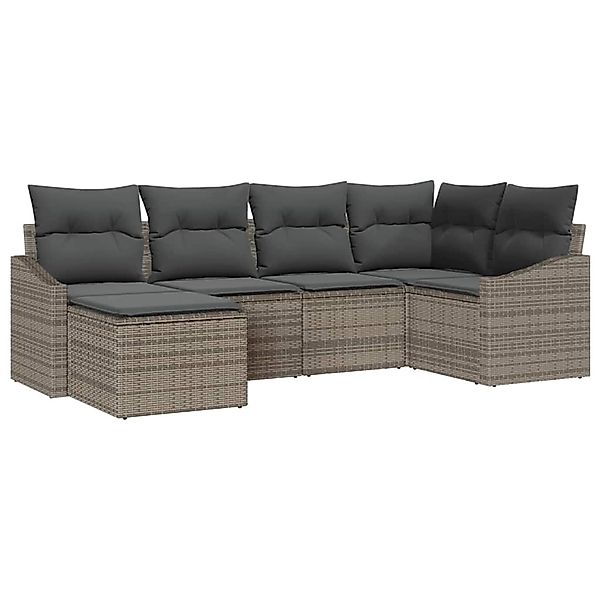 vidaXL Garten-Sofa-Set 6-Tlg Grau Poly Rattan 3346789 günstig online kaufen