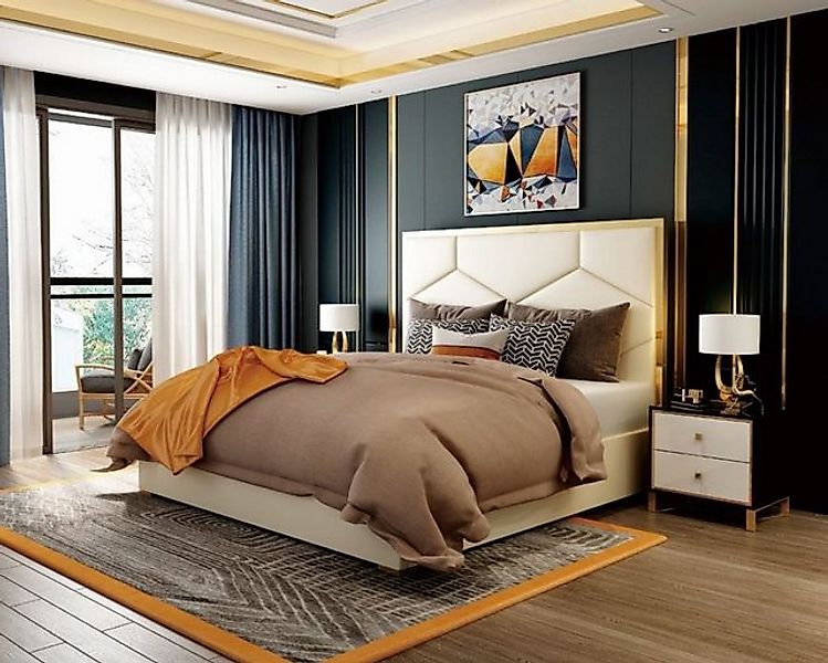JVmoebel Bett Polster Doppel Hotel Betten Schlaf Zimmer Leder Edelstahl Bei günstig online kaufen