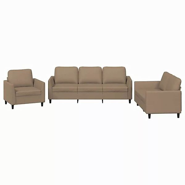 vidaXL Sofa, 3-tlg. Sofagarnitur mit Kissen Cappuccino-Braun Kunstleder günstig online kaufen