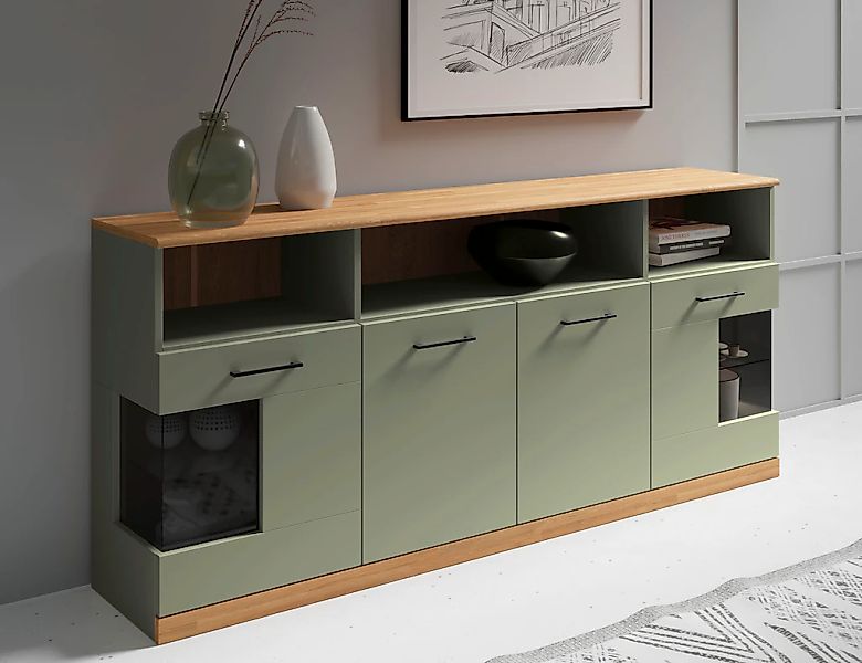 OTTO home Sideboard "Ribe,180cm breit,80cm hoch, 9 Fächer" Oberplatte Eiche günstig online kaufen