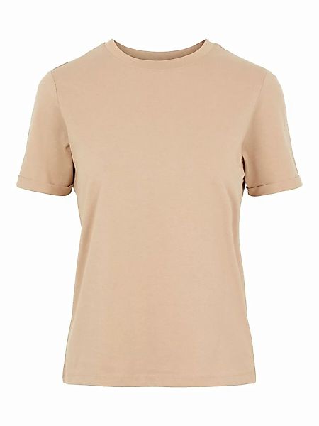 Pieces – T-Shirt aus Bio-Baumwolle in Kamel mit Rundhalsausschnitt-Neutral günstig online kaufen