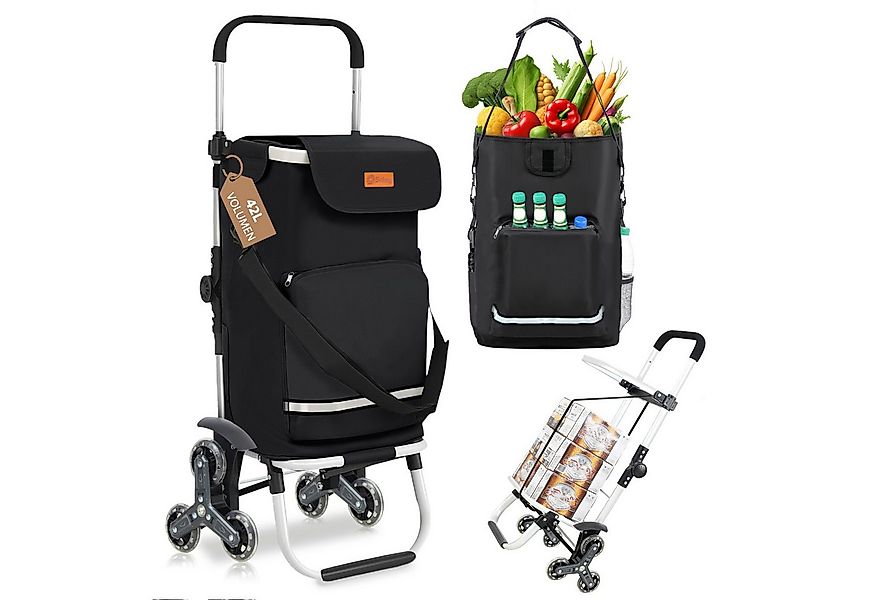 Sekey Einkaufstrolley Klappbarer Einkaufswagen mit Kühlfach, Treppensteiger günstig online kaufen