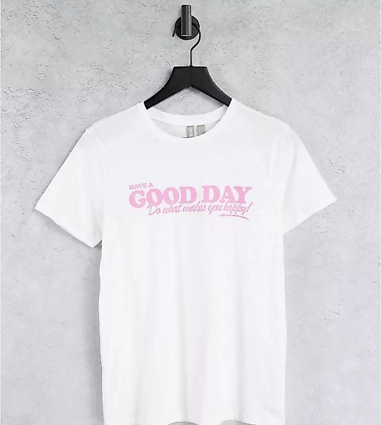 ASOS DESIGN Petite ‑ Legeres T-Shirt in weiß mit „Have a Good Day“-Grafik günstig online kaufen