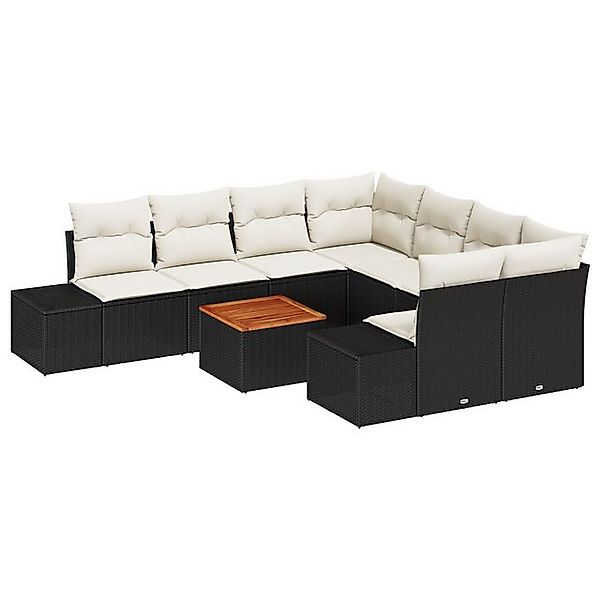 vidaXL Loungesofa 9-teilige Garten-Sofagarnitur mit Kissen Schwarz Poly Rat günstig online kaufen