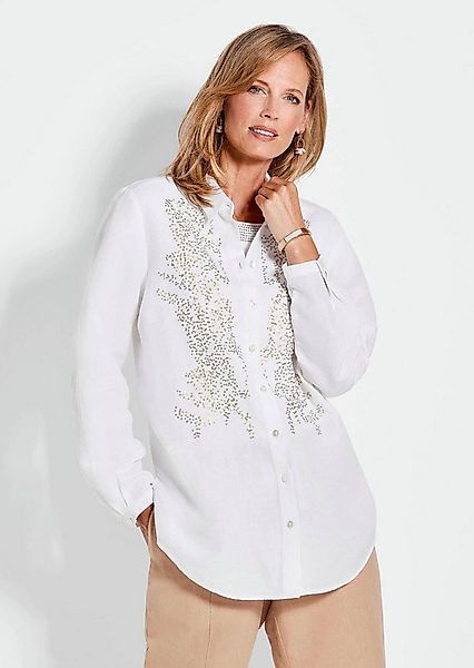 GOLDNER Hemdbluse Weiße elegante Bluse aus Leinen Ausgefallene Bluse mit Ve günstig online kaufen