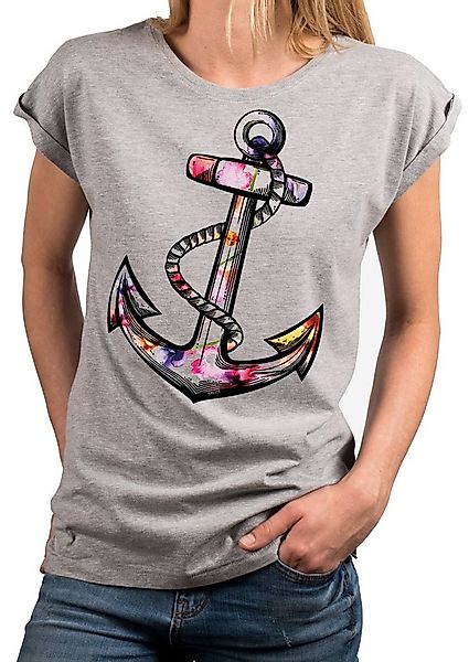 MAKAYA Tunikashirt Damen Top mit Blumen Motiv Sommer T-Shirt Oversize Print günstig online kaufen