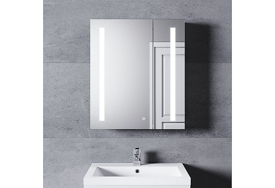 SONNI Spiegelschrank LED Spiegelschrank mit Beleuchtung 60x70cm Edelstahl m günstig online kaufen