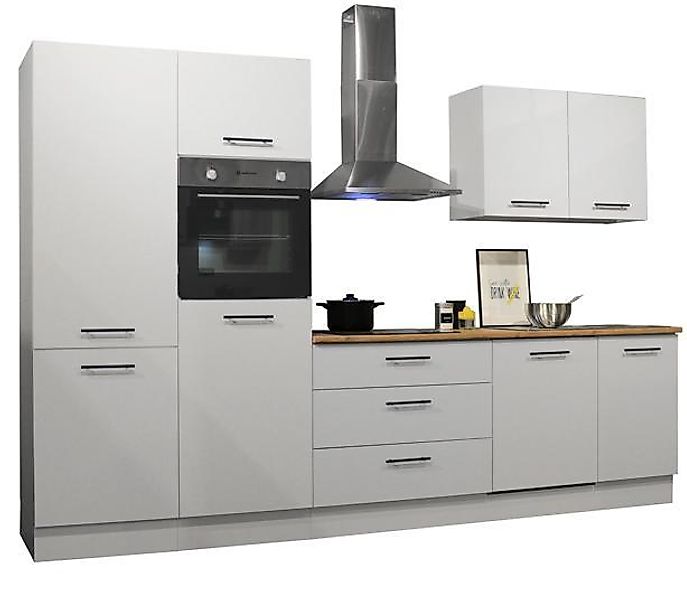 Küchenblock 250 cm TIROL inklusive Elektro-Set 4-tlg und Einbauspüle Weiß M günstig online kaufen