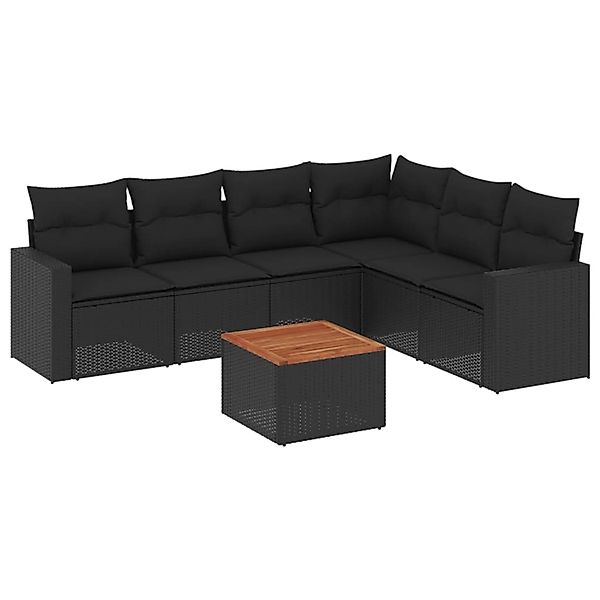 vidaXL 7-tlg Garten-Sofagarnitur mit Kissen Schwarz Poly Rattan Modell 106 günstig online kaufen