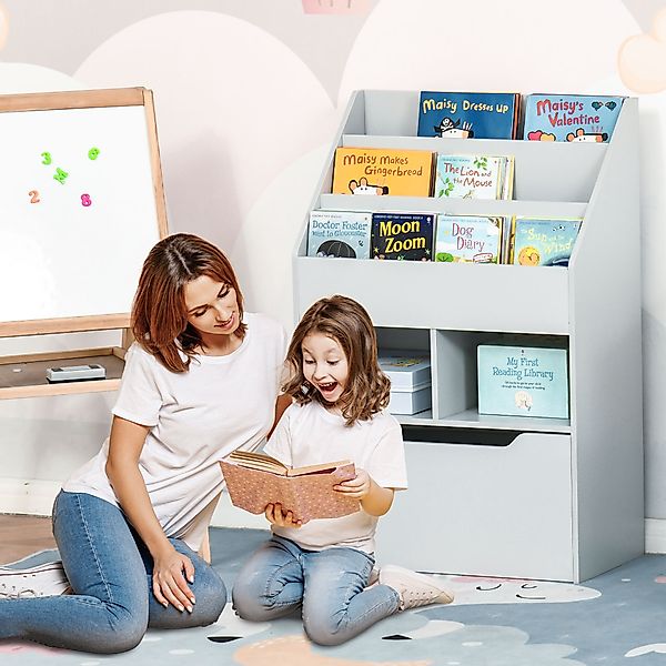 HOMCOM Kinder Bücherregal Kinderregal mit Schublade, 3 Ablagefächern und 2 günstig online kaufen