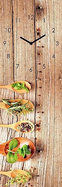 Levandeo® Wanduhr (Wanduhr Glas 20x60cm Kräuter Gewürze Löffel Uhr Glasbild günstig online kaufen