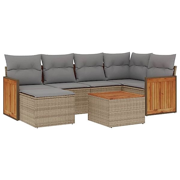 vidaXL 7-Tlg Garten-Sofagarnitur mit Kissen Beige Poly Rattan 3260267 günstig online kaufen