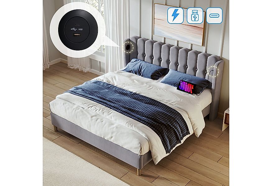 STILVORA Polsterbett 140x200 Bettgestell mit USB-C,Gepolstertes Jugendbett günstig online kaufen