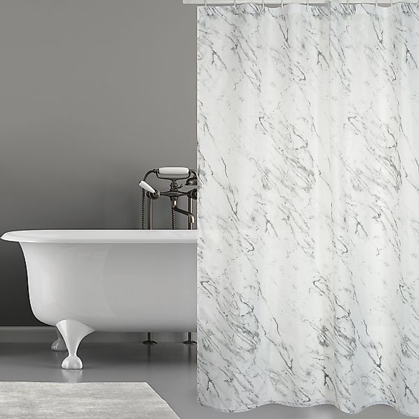 MSV Duschvorhang Toskana Polyester 180 cm x 200 cm Weiß-Grau günstig online kaufen