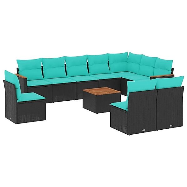 vidaXL 11-Tlg Gartensofa-Set mit Kissen Schwarz Polyrattan 3226078 günstig online kaufen