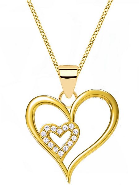 Goldene Hufeisen Kette mit Anhänger Herz Halskette Goldkette mit Zirkonia E günstig online kaufen