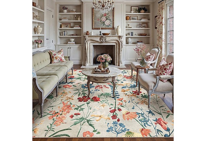 PURECOZY Teppich Wohnzimmerteppich, rutschfester Teppich, Blumenmuster Stil günstig online kaufen