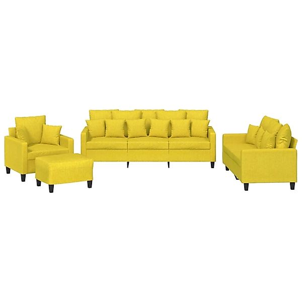 vidaXL 4-Tlg Sofagarnitur mit Kissen Hellgelb Stoff 3201645 günstig online kaufen