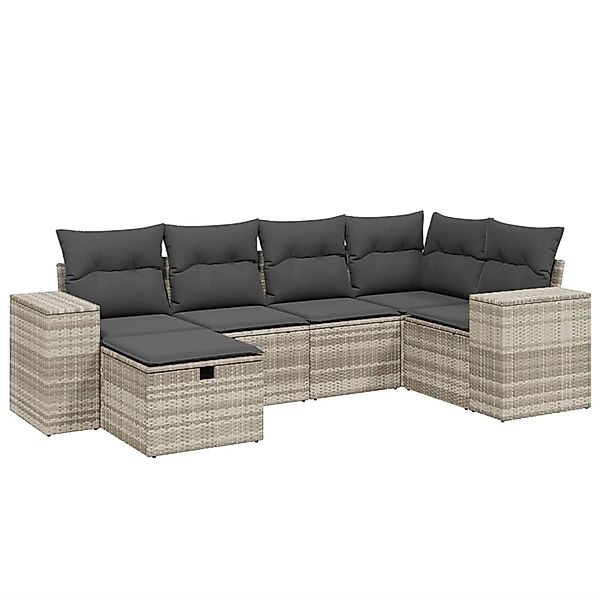 vidaXL 6-Tlg Garten-Sofagarnitur mit Kissen Hellgrau Poly Rattan 3264418 günstig online kaufen