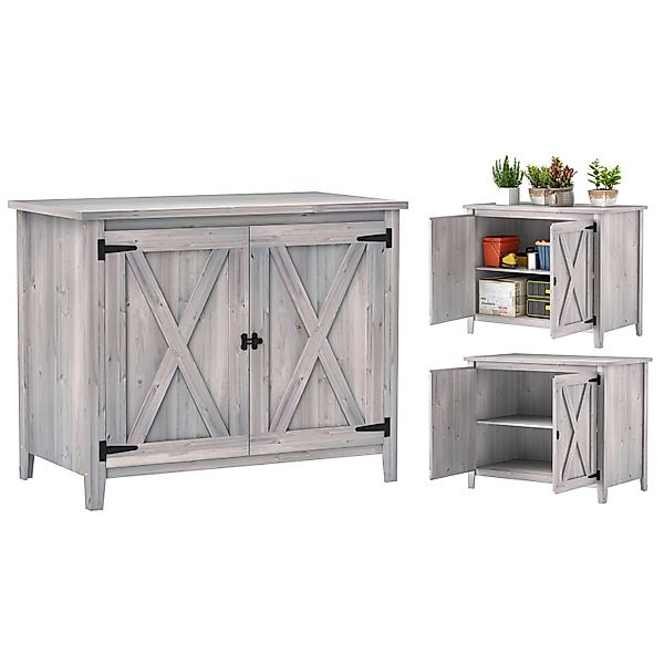 Outsunny Gartenschrank Tannenholz Hellgrau 110L x 60B x 88,5Hcm günstig online kaufen