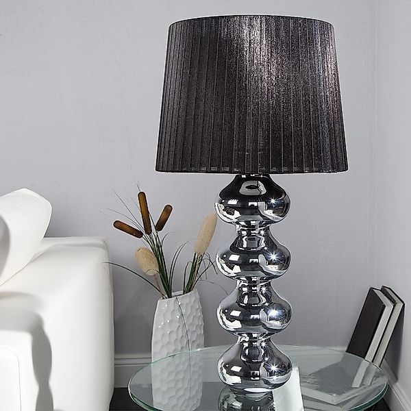 XL Tischlampe DIVA Chrom & schwarzem Organza Schirm 68cm H?he günstig online kaufen