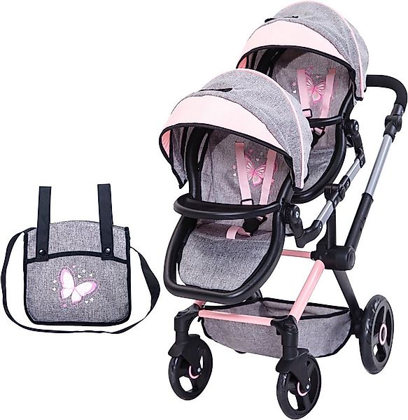 Bayer Puppen-Zwillingsbuggy Xeo Twin grau/rosa, mit Wickeltasche günstig online kaufen