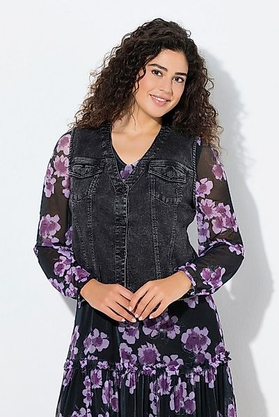 Ulla Popken Jeansweste Jeansweste V-Ausschnitt Spitzsaum Ziernähte günstig online kaufen