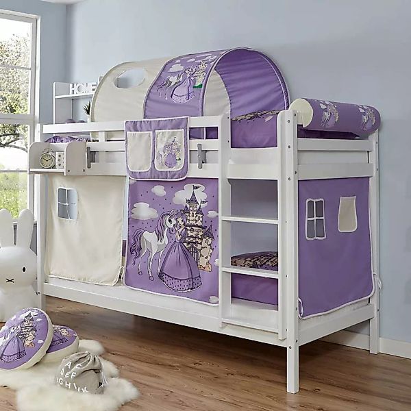 Kinderstockbett in Weiß Lila und Beige Prinzessin Motiv günstig online kaufen