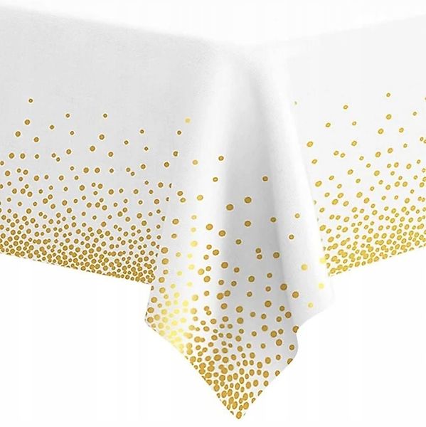 Festivalartikel Tischdecke Einweg-Tischdecke WEISS mit GOLDENEN günstig online kaufen