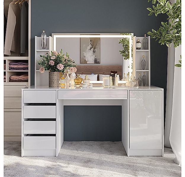 Vicco Schminktisch Sherry, Weiß/Weiß Hochglanz, 158.2 cm 4 Teile günstig online kaufen