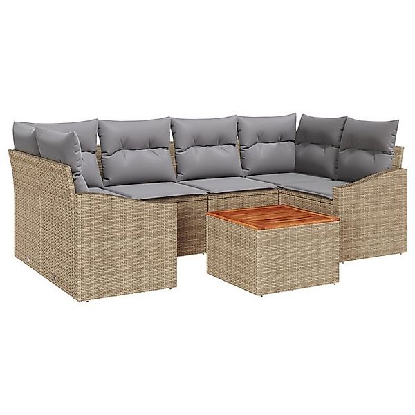 vidaXL Loungesofa 7-Teiliges Garten Sofa Set mit Kissen Beige Poly Rattan, günstig online kaufen