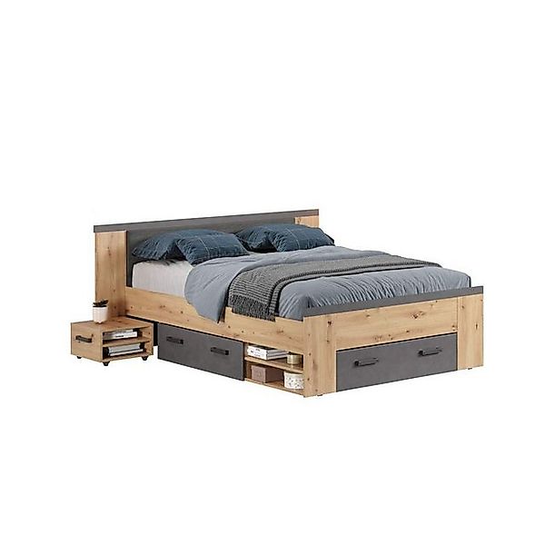 trendteam Holzbett, Doppelbett Stauraumbett Schlafzimmerbett Eiche/Anthrazi günstig online kaufen