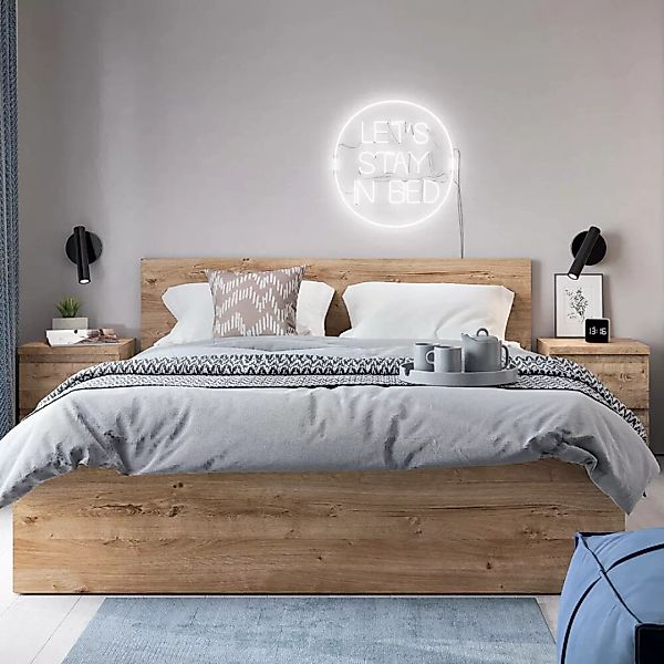 Doppelbett 140x200 mit aufklappbarem Bettkasten und 2 Nachttischen FORTALEZ günstig online kaufen