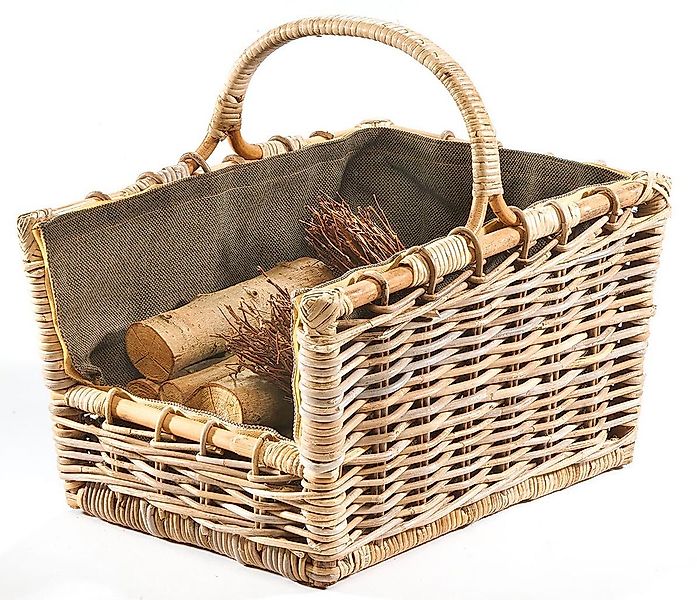 Kobolo Kaminholzkorb Holztrage Rattan grau abnehmb. günstig online kaufen