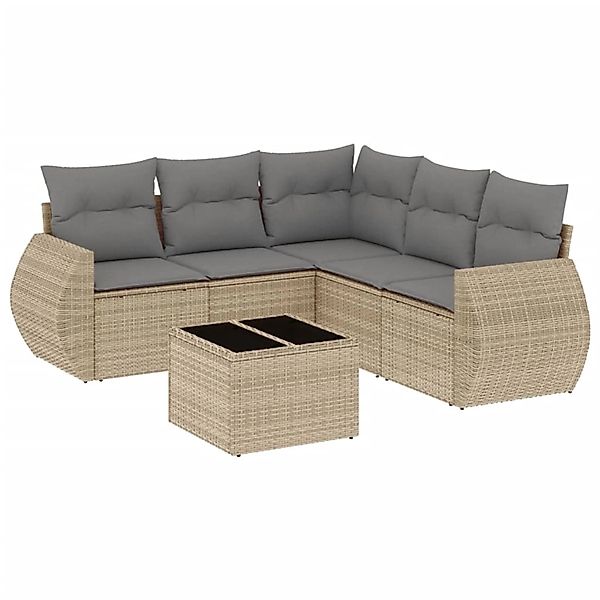 vidaXL 6-Tlg Garten-Sofagarnitur mit Kissen Beige Poly Rattan 3253696 günstig online kaufen