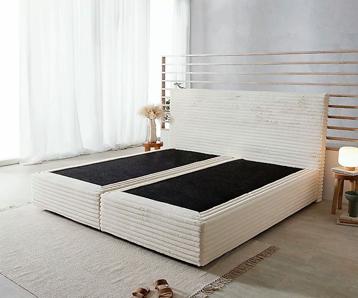 DELIFE Bettgestell Dream-Well, Plüsch-Cord Beige 200x200 günstig online kaufen