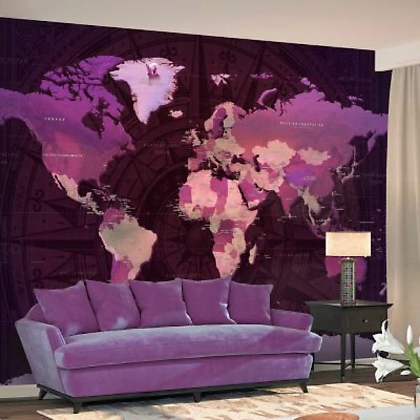 artgeist Fototapete Purple World Map rosa-kombi Gr. 300 x 210 günstig online kaufen