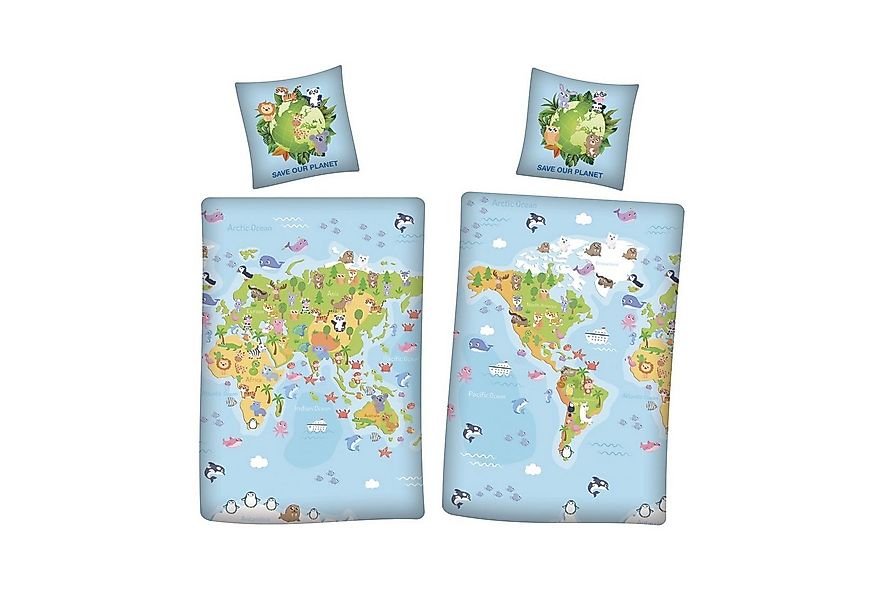 AY!Max Kinderbettwäsche Save our Planet Weltkarte Wende Bettwäsche 80 x 80 günstig online kaufen