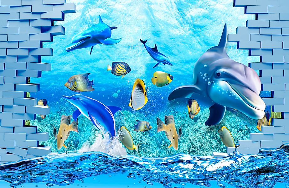 Papermoon Fototapete "3D DESIGN-DELFIN IM MEER" günstig online kaufen