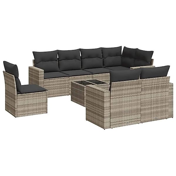 vidaXL 9-Tlg Garten-Sofagarnitur mit Kissen Hellgrau Poly Rattan 3251589 günstig online kaufen
