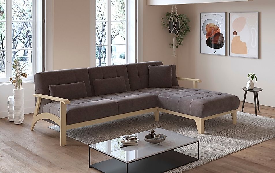 sit&more Ecksofa "Billund L-Form", Armlehnen aus Buchenholz in natur, versc günstig online kaufen
