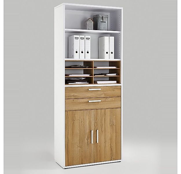 Lomadox Aktenschrank COLUMBUS-10 weiß matt & Alteiche 89/221,5/40 cm günstig online kaufen