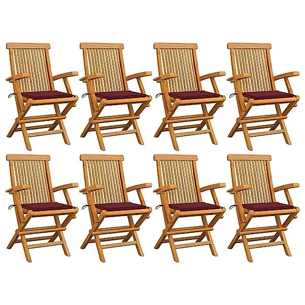 vidaXL Gartenstühle mit Weinroten Kissen 8 Stk Massivholz Teak 3072898 günstig online kaufen