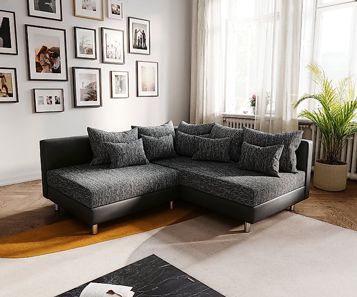 Ecksofa Clovis Schwarz Ottomane Rechts Modulsofa erweiterbar günstig online kaufen