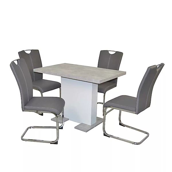 Esszimmermöbelset Tisch mit Mittelauszug Stühle in Grau (fünfteilig) günstig online kaufen