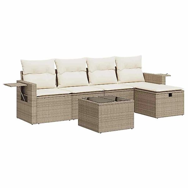 vidaXL 6-Tlg Garten-Sofagarnitur mit Kissen Beige Poly Rattan 3325474 günstig online kaufen