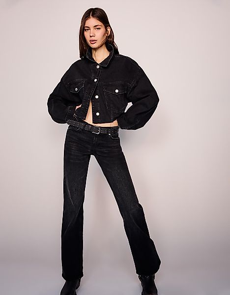 Bershka Low Waist Bootcut-Jeans Damen 44 Schwarz günstig online kaufen