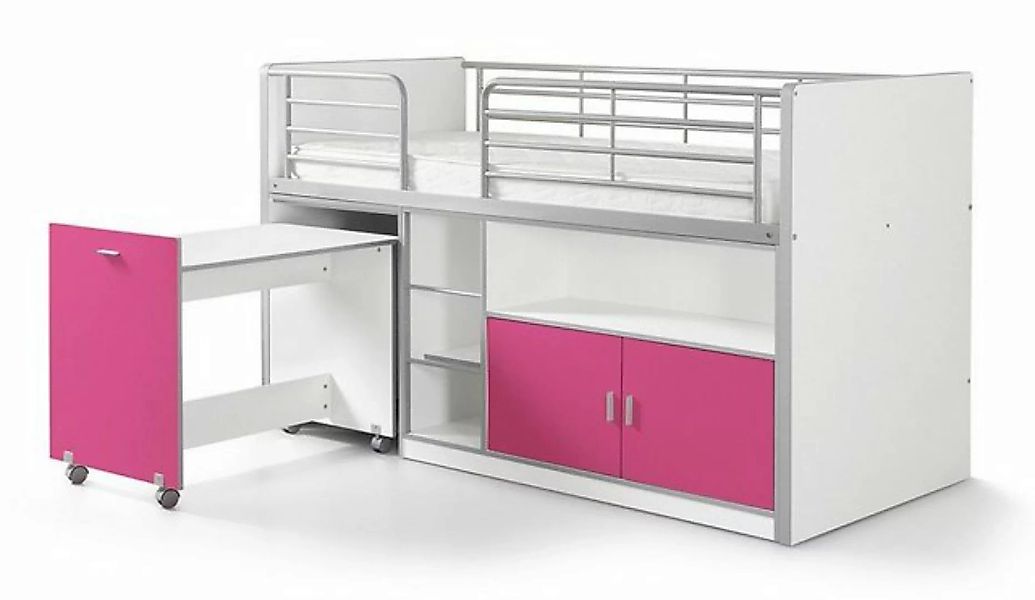 Kindermöbel 24 Hochbett Tomek weiß - pink inkl. Schreibtisch günstig online kaufen