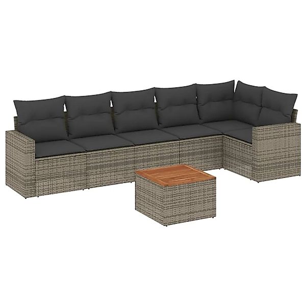 vidaXL 7-Tlg Garten-Sofagarnitur mit Kissen Grau Poly Rattan 3256466 günstig online kaufen
