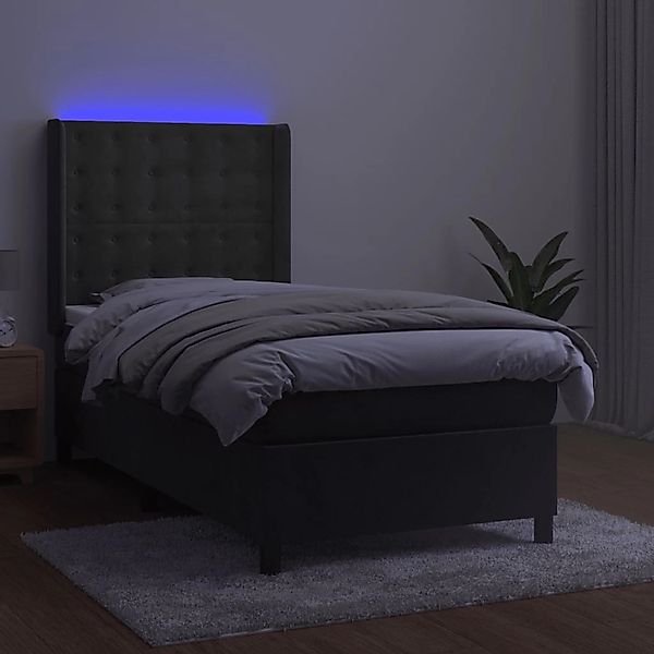 vidaXL Boxspringbett mit Matratze & LED Dunkelgrau 80x200 cm Samt 3139770 günstig online kaufen